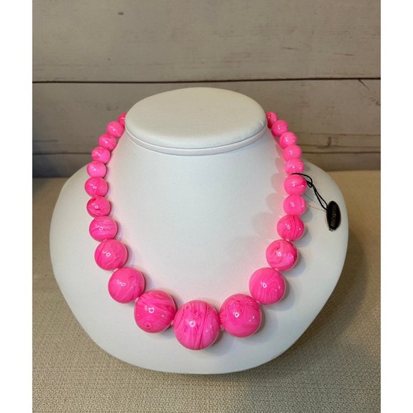 Vintage Marbled Pink Beaded Neckace - Picture 1 of 9